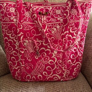 Vera Bradley Vera Tote in Twirly Bird Pink with a complimentary “Frill” charm